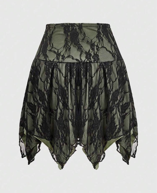 Patchwork Lace Asymmetric Skirt