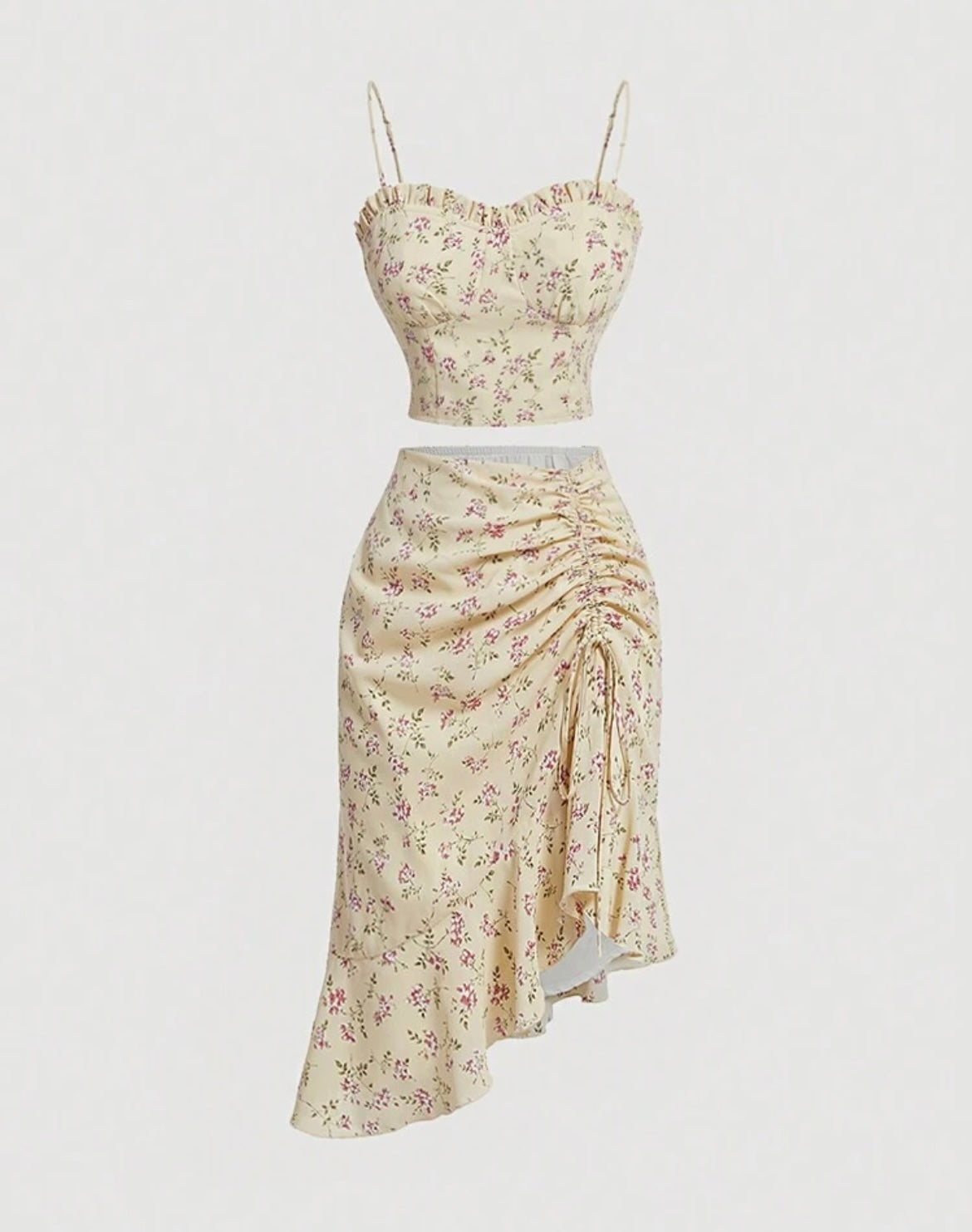 Floral Strap Top & Asymmetric Skirt Set