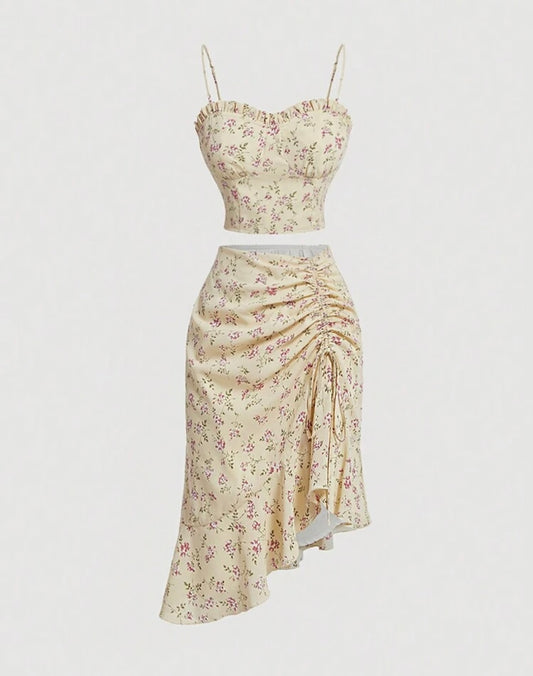 Floral Strap Top & Asymmetric Skirt Set
