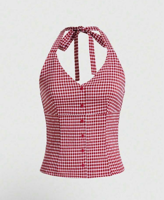 Button Front Halter Top