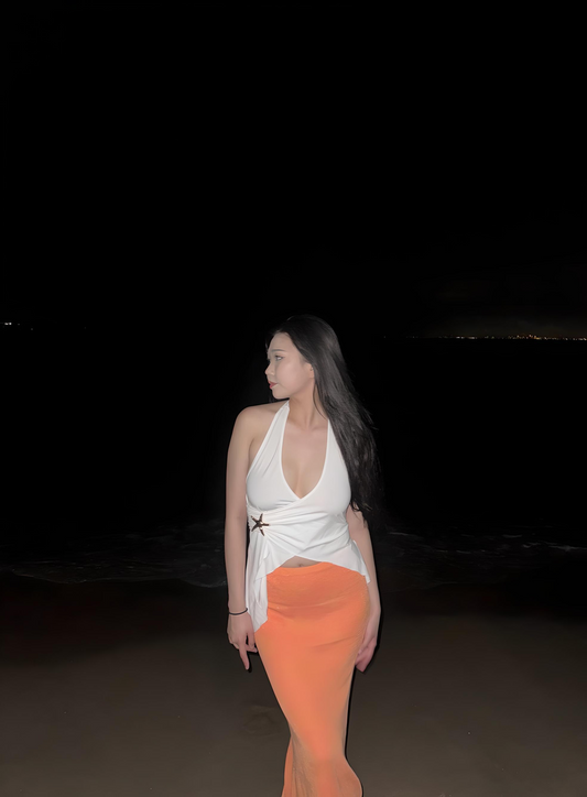 Asymmetrical Halter Top With Starfish Embellishment