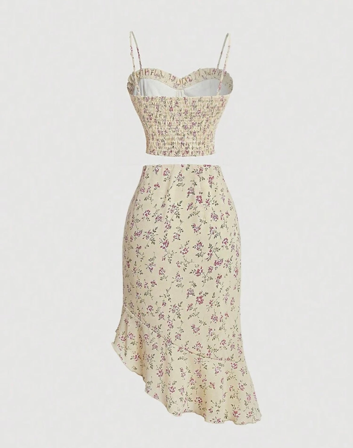 Floral Strap Top & Asymmetric Skirt Set