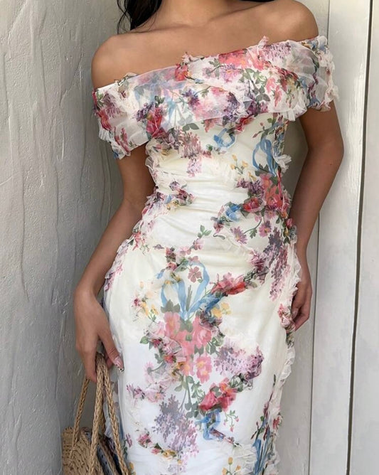 Floral Print Off Shoulder Dress