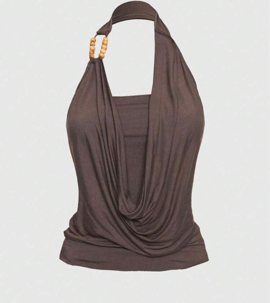 Beaded halter neck fitted top