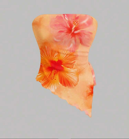 アシンメトリー 花柄タンクトップ