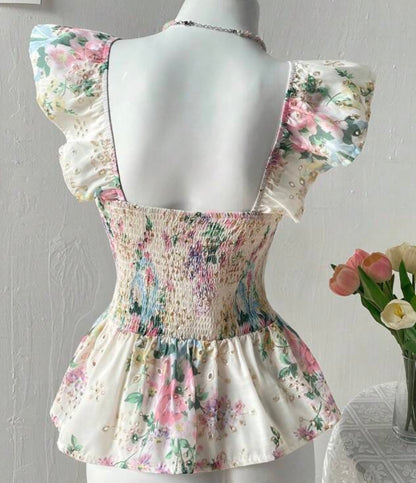 Embroidery Hollow Floral Ruffle Camisole