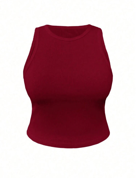 Basic Ribbed Tank Top With High Neckline