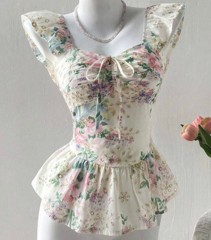 Embroidery Hollow Floral Ruffle Camisole