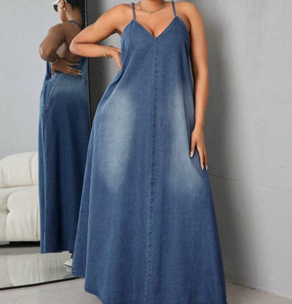 Loose Denim Straps Dress