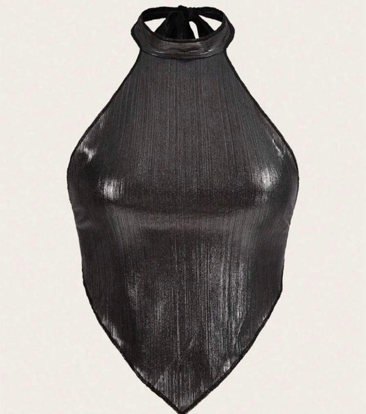 Metallic Hanky Hem Halter Top