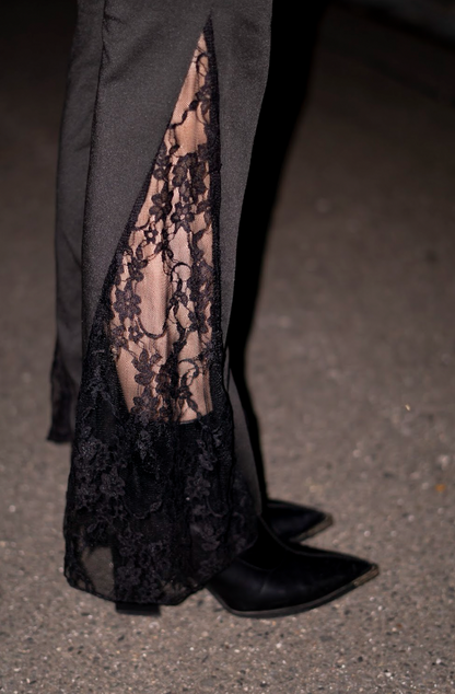 Elastic Waist Lace Flare Pants