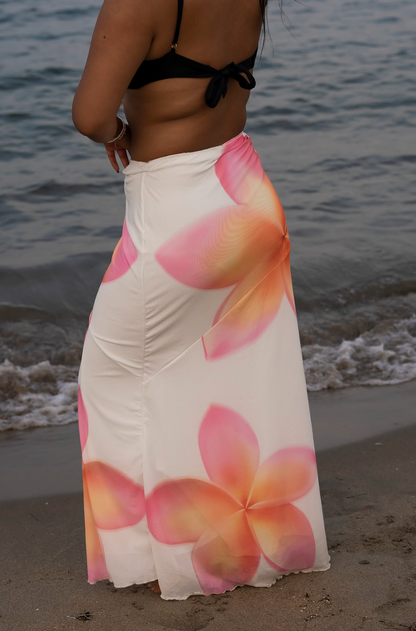 Maxi Skirt with Oversized Tropical Flower Print