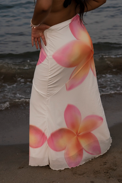 Maxi Skirt with Oversized Tropical Flower Print
