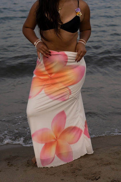 Maxi Skirt with Oversized Tropical Flower Print