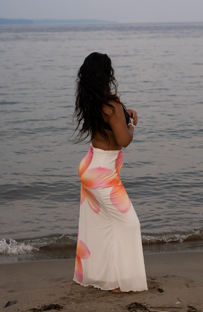 Maxi Skirt with Oversized Tropical Flower Print