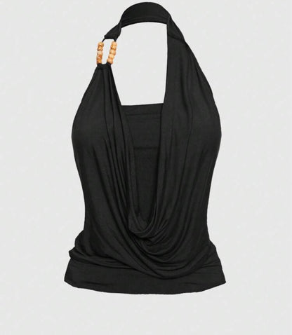 Beaded halter neck fitted top