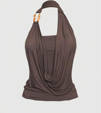 Beaded halter neck fitted top